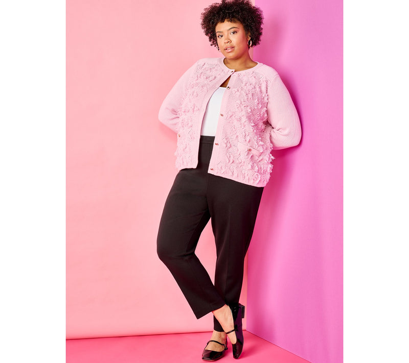 Susan Graver Textured Fringe Knit Button Front Cardigan — View 14