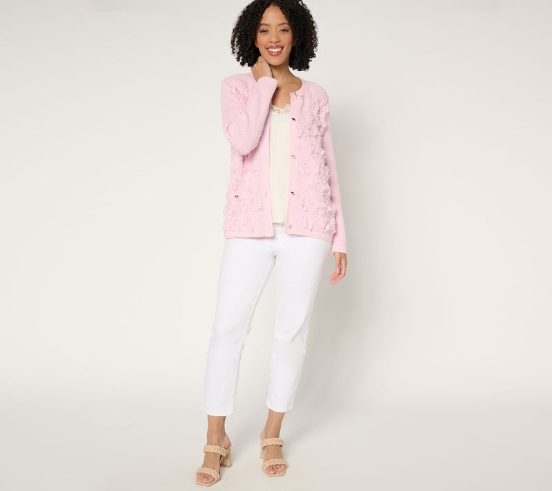 Susan Graver Textured Fringe Knit Button Front Cardigan — View 11