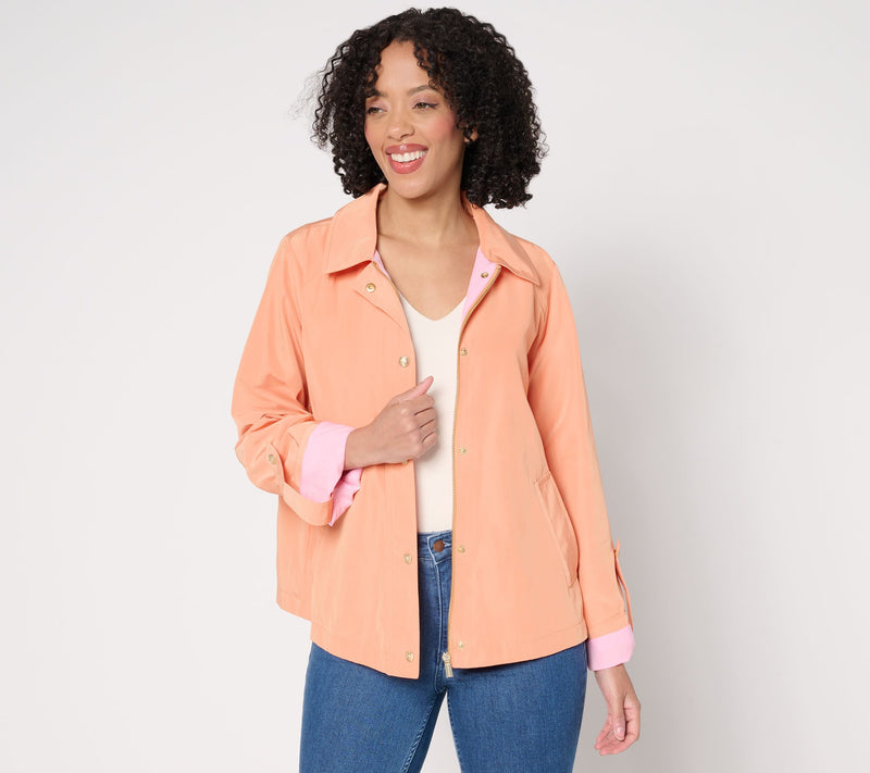 Susan Graver Water Resistant Spring Jacket with Roll Tab Sleeve — Main view