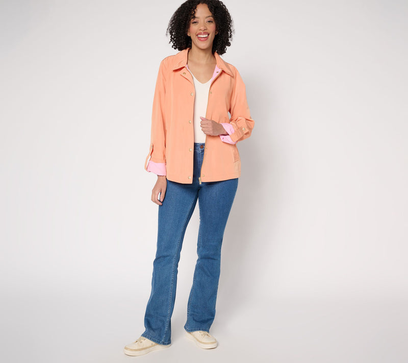 Susan Graver Water Resistant Spring Jacket with Roll Tab Sleeve — View 4
