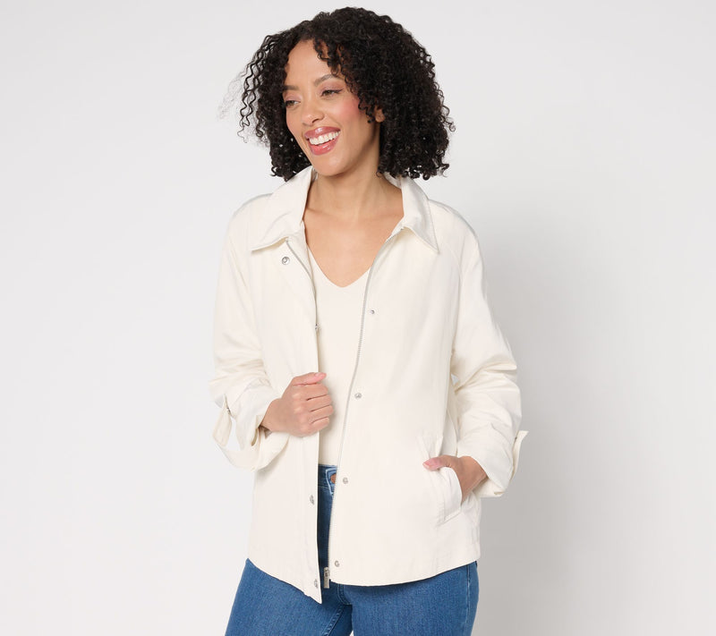 Susan Graver Water Resistant Spring Jacket with Roll Tab Sleeve — View 12