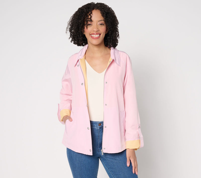 Susan Graver Water Resistant Spring Jacket with Roll Tab Sleeve — View 13