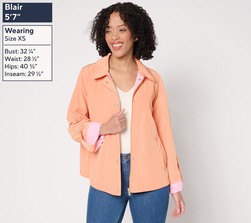 Susan Graver Water Resistant Spring Jacket with Roll Tab Sleeve — View 2