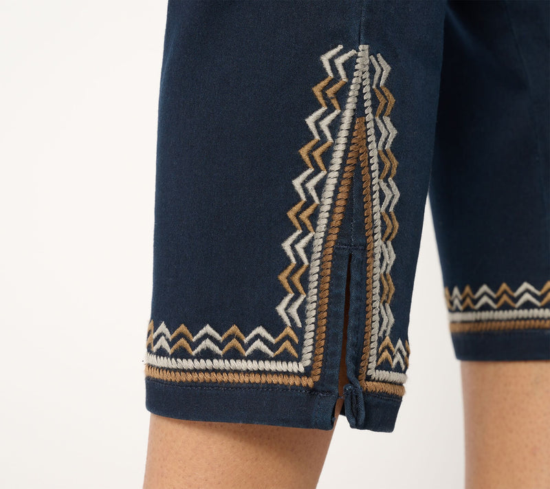 Susan Graver Regular Soft Stretch Embroidered Hem Crop Jeans — View 12