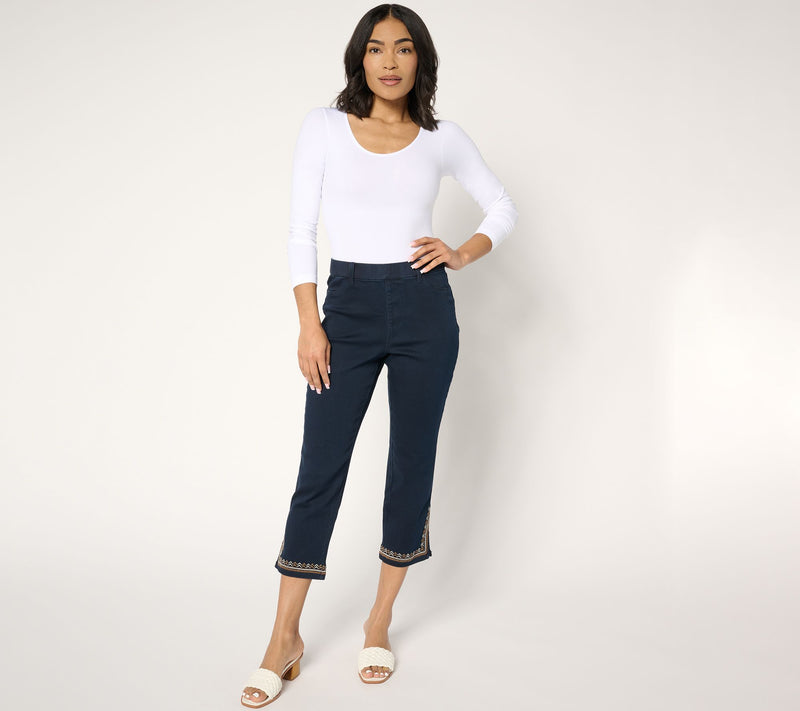 Susan Graver Regular Soft Stretch Embroidered Hem Crop Jeans — View 11