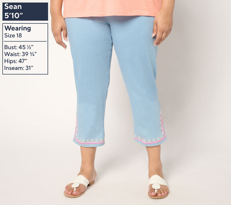 Susan Graver Regular Soft Stretch Embroidered Hem Crop Jeans — View 8