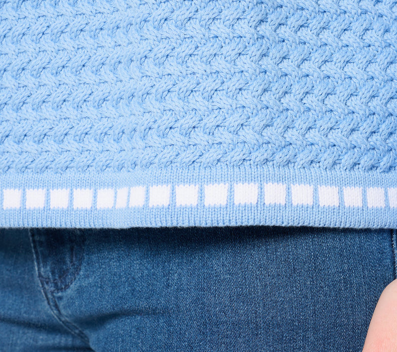 Sport Savvy 100% Cotton Basket Stitch Sweater with Novelty Tipping — View 6