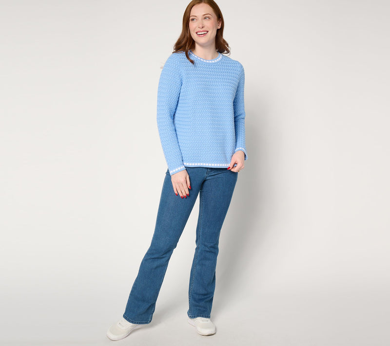 Sport Savvy 100% Cotton Basket Stitch Sweater with Novelty Tipping — View 5