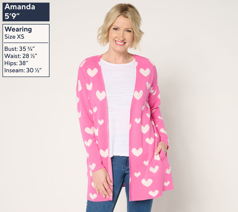 Driftwood Jeans Heart Intarsia Cardigan - Pink Heart — View 3