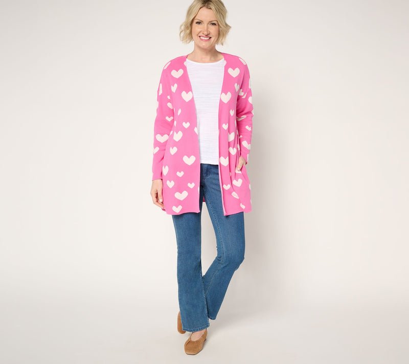 Driftwood Jeans Heart Intarsia Cardigan - Pink Heart — View 5