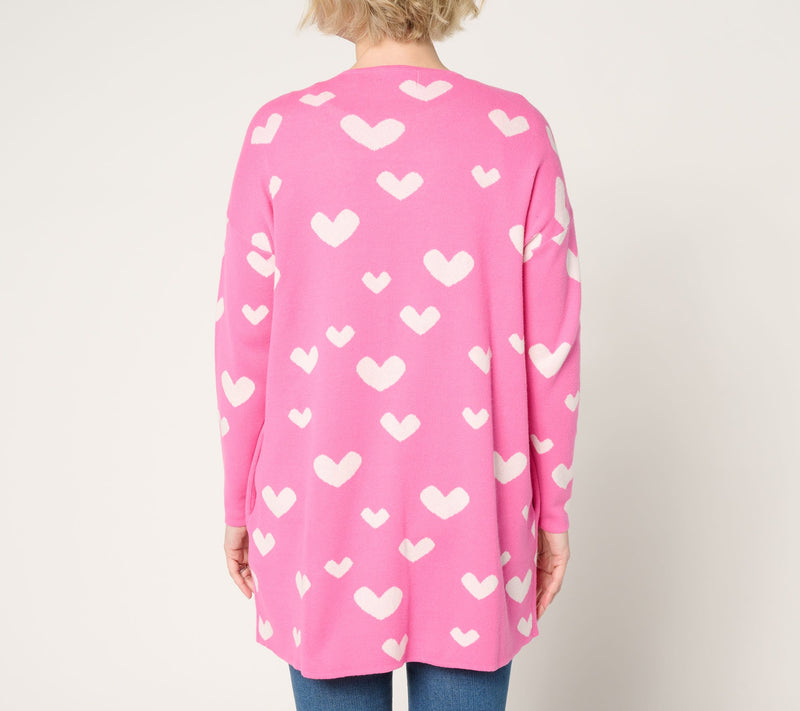 Driftwood Jeans Heart Intarsia Cardigan - Pink Heart — View 4