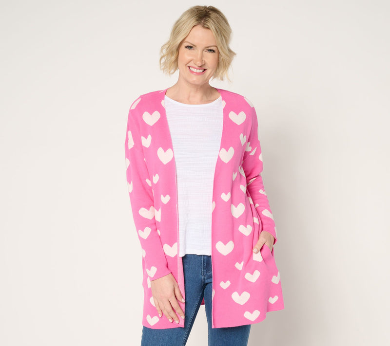 Driftwood Jeans Heart Intarsia Cardigan - Pink Heart — View 9