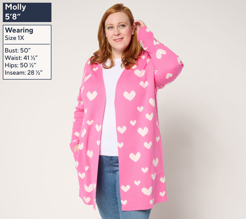 Driftwood Jeans Heart Intarsia Cardigan - Pink Heart — View 2