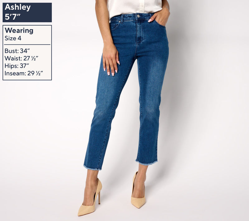 Dennis Basso Regular Riviera Stretch Straight Jean with Fray Hem — View 9