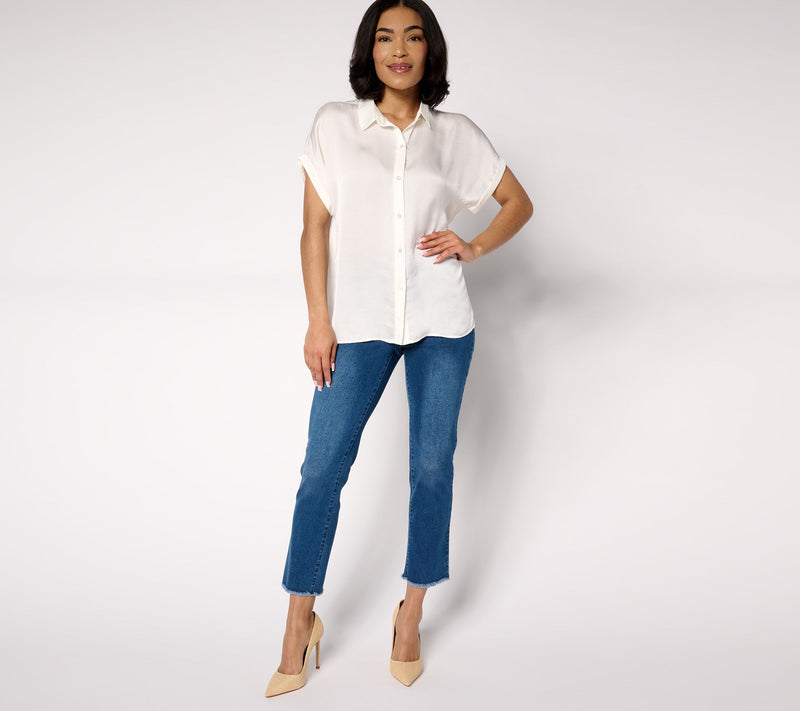 Dennis Basso Regular Riviera Stretch Straight Jean with Fray Hem — View 11