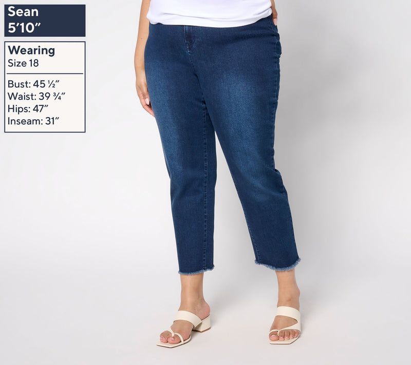 Dennis Basso Regular Riviera Stretch Straight Jean with Fray Hem — View 8