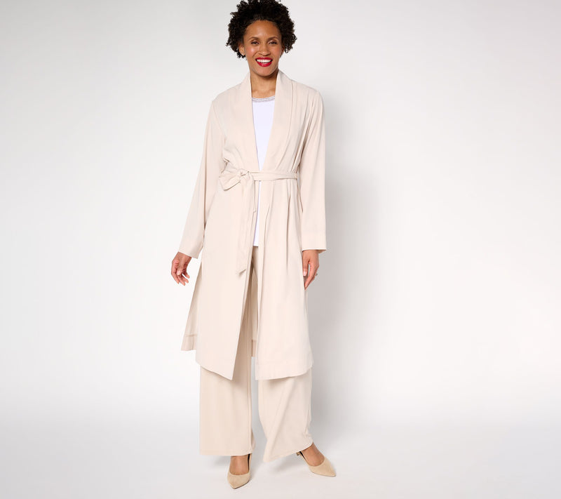 Dennis Basso Regular Soft Wash Woven Topper with Self Belt — View 3