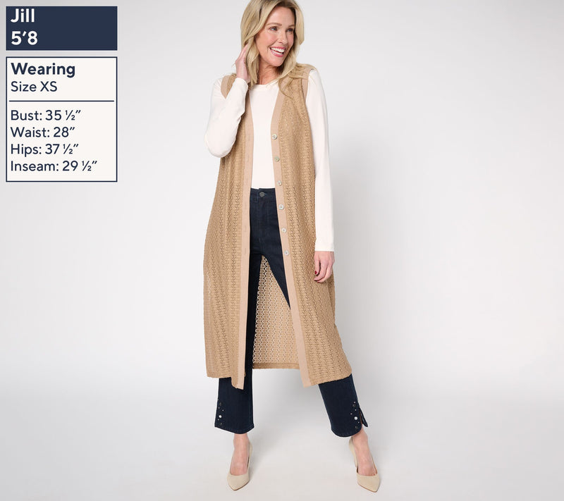 Dennis Basso Regular Textured Pointelle Duster Vest — View 9