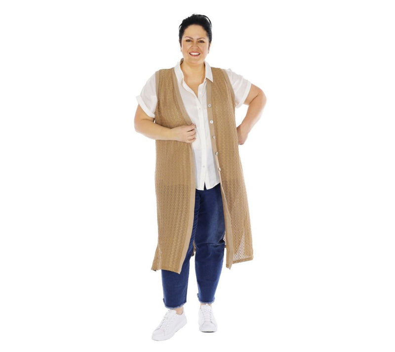 Dennis Basso Regular Textured Pointelle Duster Vest — View 13