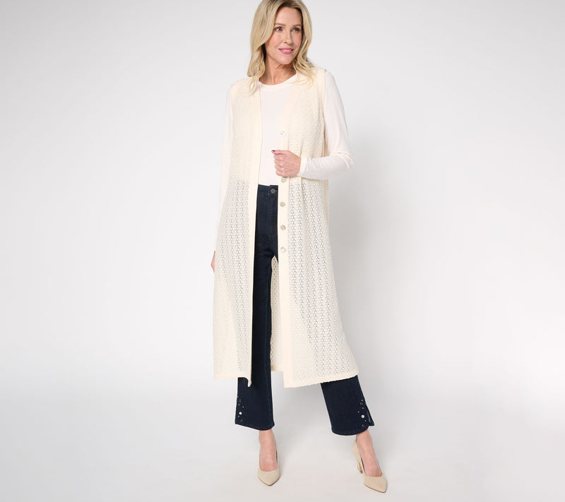 Dennis Basso Regular Textured Pointelle Duster Vest — View 5