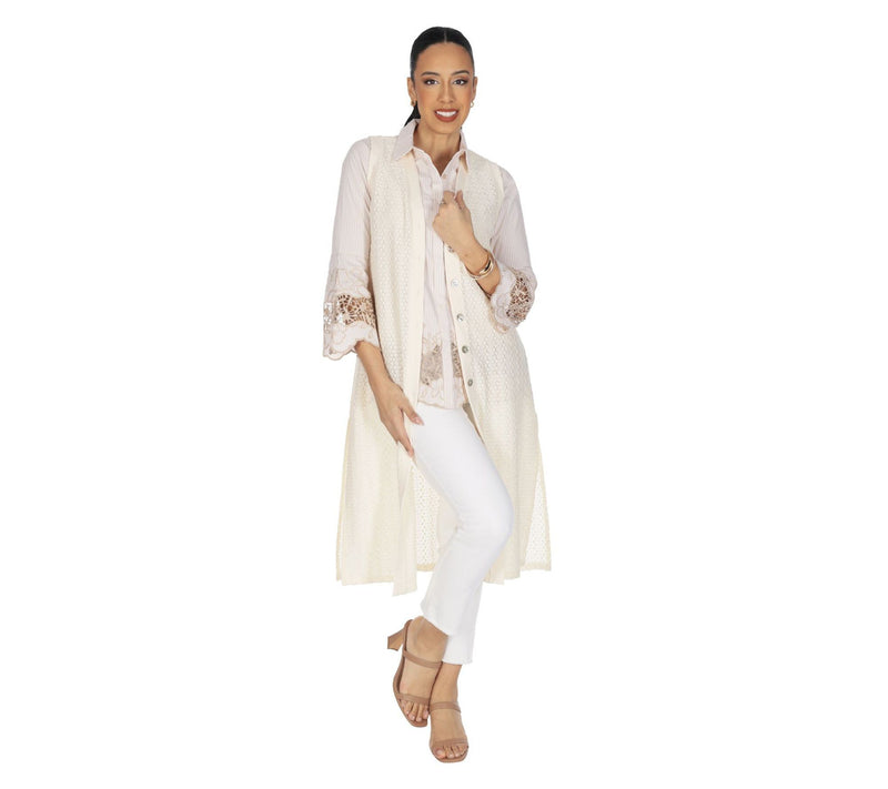 Dennis Basso Regular Textured Pointelle Duster Vest — View 12