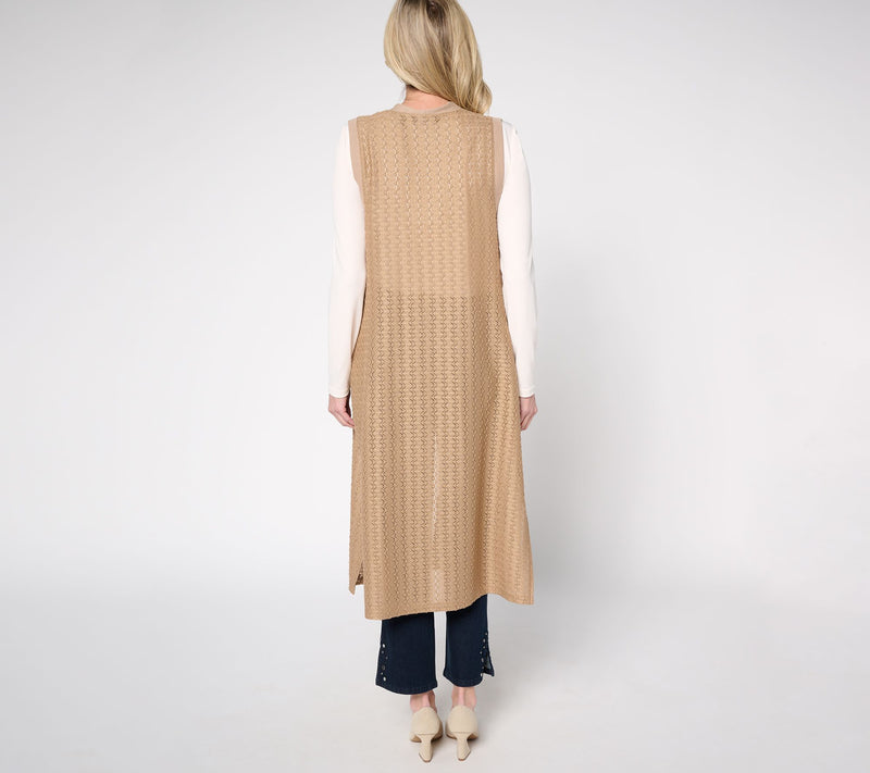 Dennis Basso Petite Textured Pointelle Duster Vest — View 10