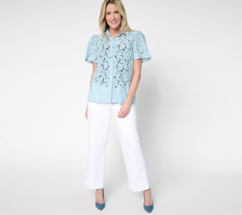 Dennis Basso Flutter Sleeve Lace Camp Shirt — View 7