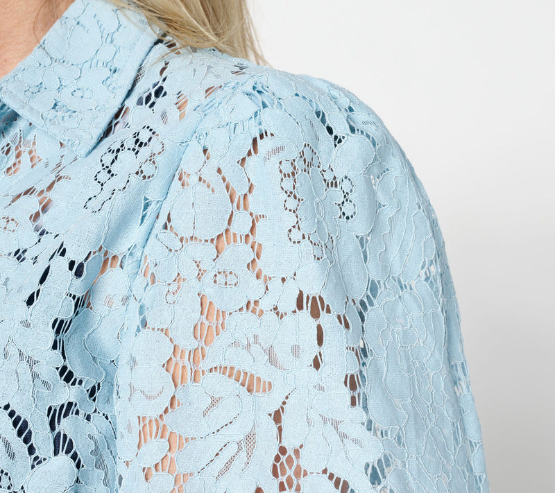 Dennis Basso Flutter Sleeve Lace Camp Shirt — View 8