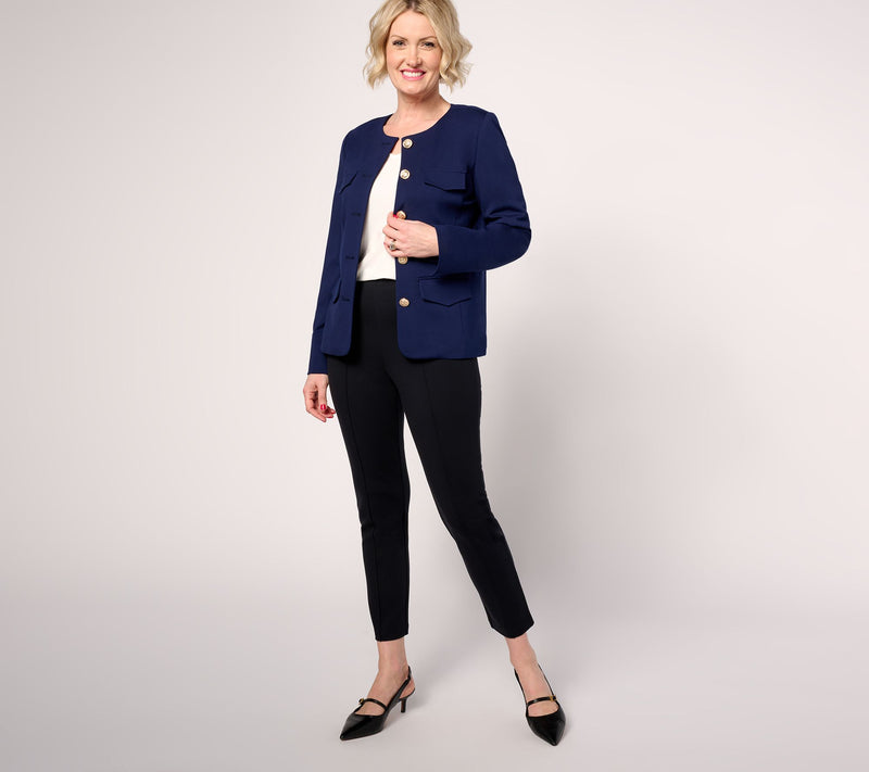Dennis Basso Spring Ponte Jacket with Crest Buttons — View 5