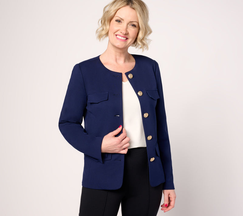 Dennis Basso Spring Ponte Jacket with Crest Buttons — Main view