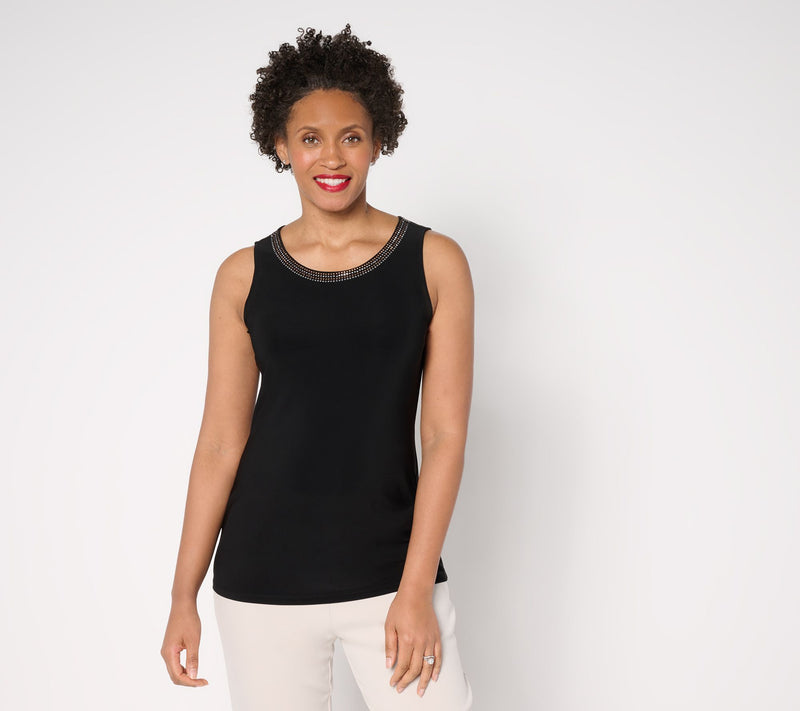 Dennis Basso Italia Knit Tank with Rhinestone Beading — View 11