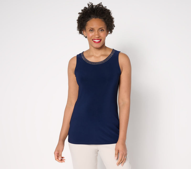 Dennis Basso Italia Knit Tank with Rhinestone Beading — View 12