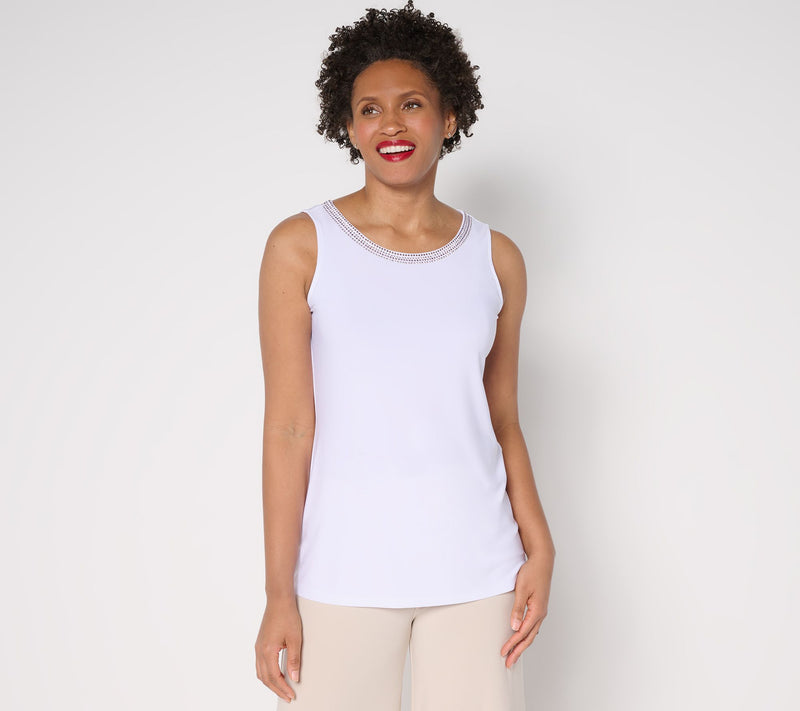 Dennis Basso Italia Knit Tank with Rhinestone Beading — View 13