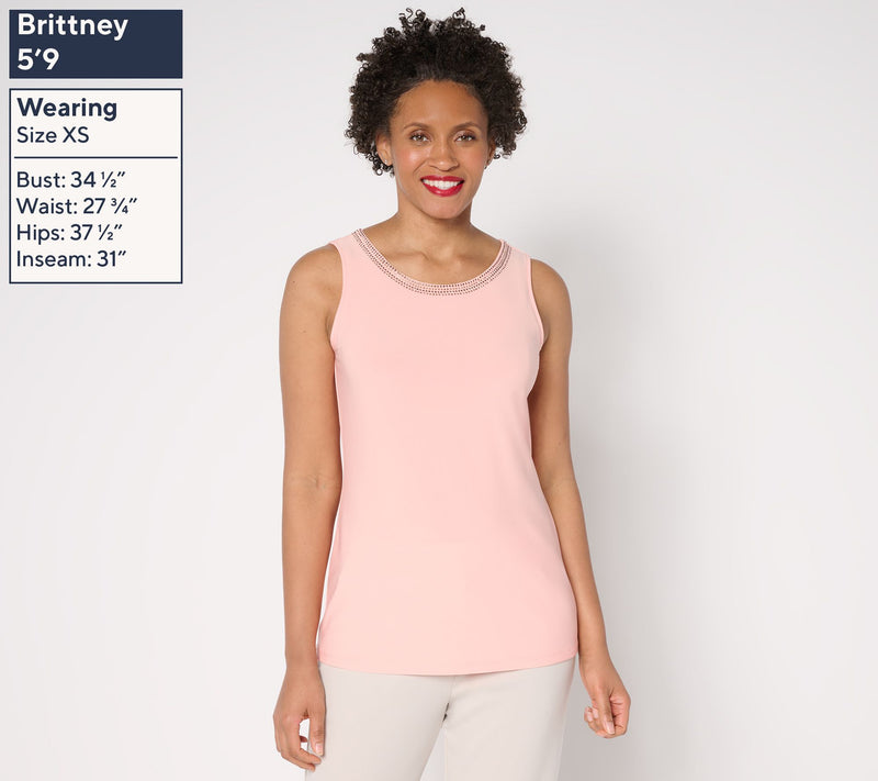 Dennis Basso Italia Knit Tank with Rhinestone Beading — View 3