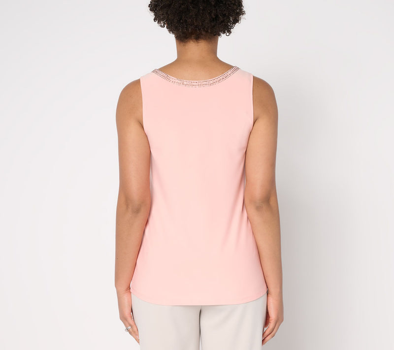 Dennis Basso Italia Knit Tank with Rhinestone Beading — View 4
