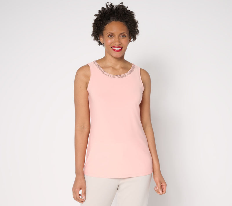 Dennis Basso Italia Knit Tank with Rhinestone Beading — View 14
