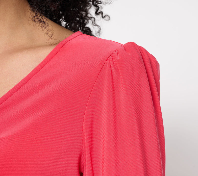 Dennis Basso Italia Knit Cascade-Front Top with 3/4-Sleeves — View 14