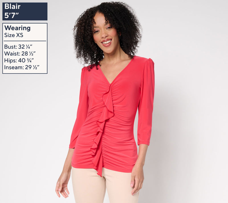 Dennis Basso Italia Knit Cascade-Front Top with 3/4-Sleeves — View 11