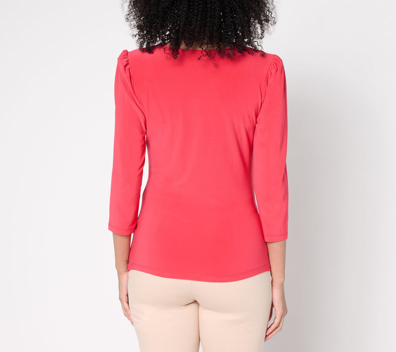 Dennis Basso Italia Knit Cascade-Front Top with 3/4-Sleeves — View 12