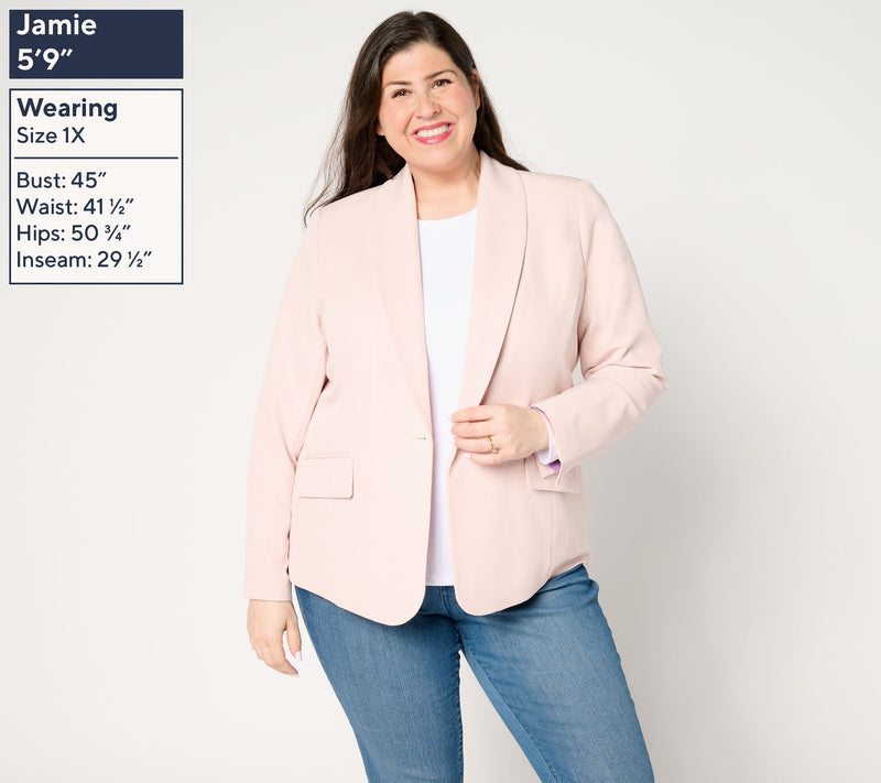 Dennis Basso Super Stretch Woven Blazer with Print Lining — View 2