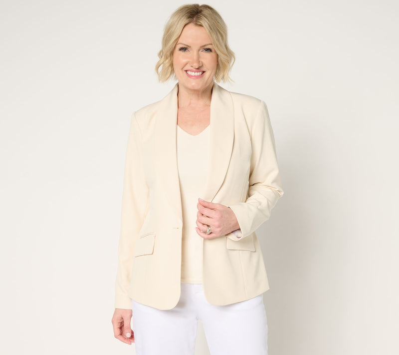 Dennis Basso Super Stretch Woven Blazer with Print Lining — View 11