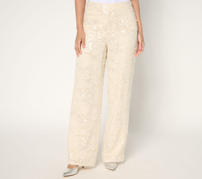 Dennis Basso Regular Wide Leg Sequin Pants — View 10