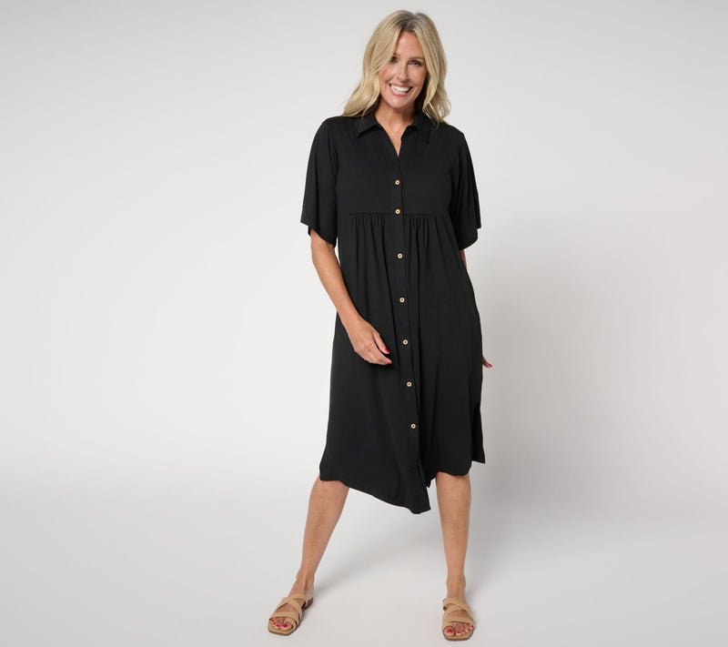 Cuddl Duds Regular Flexwear Button-Front Getaway Caftan — View 7