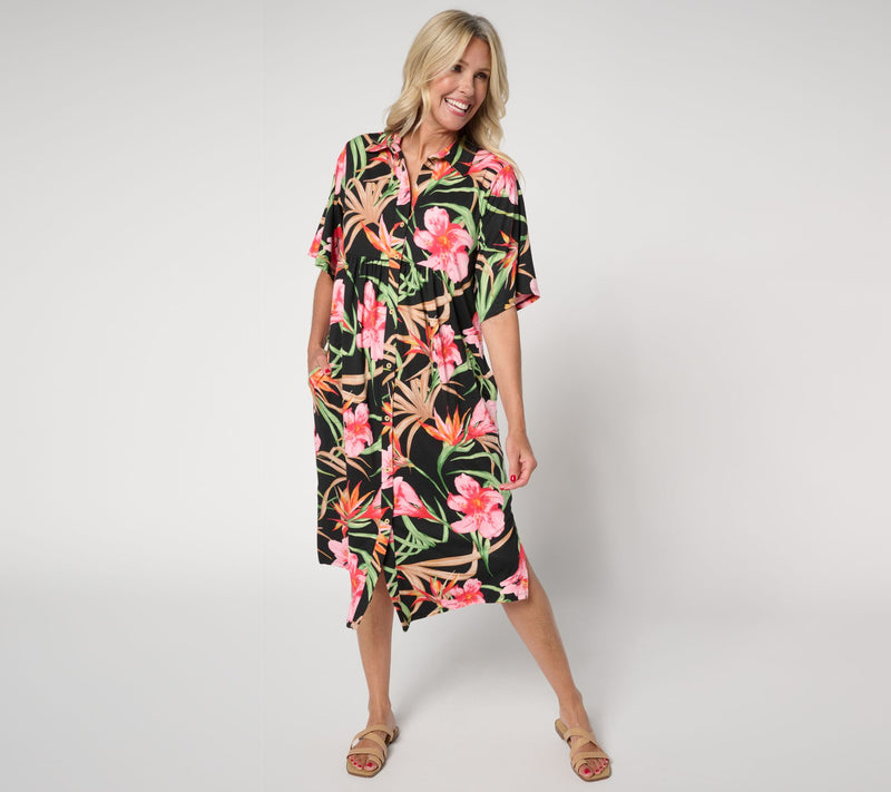 Cuddl Duds Regular Flexwear Button-Front Getaway Caftan — View 11