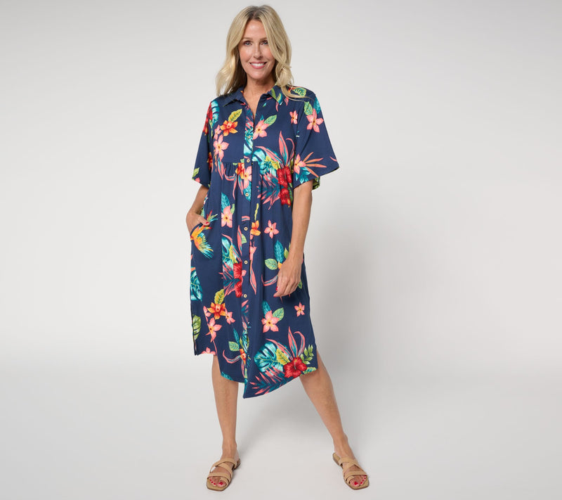 Cuddl Duds Regular Flexwear Button-Front Getaway Caftan — View 3