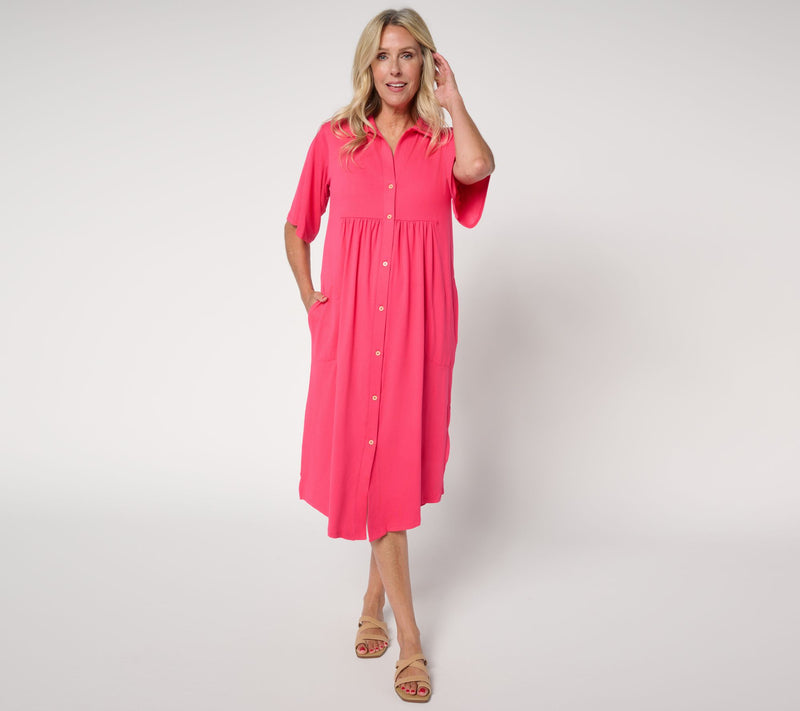 Cuddl Duds Regular Flexwear Button-Front Getaway Caftan — View 5