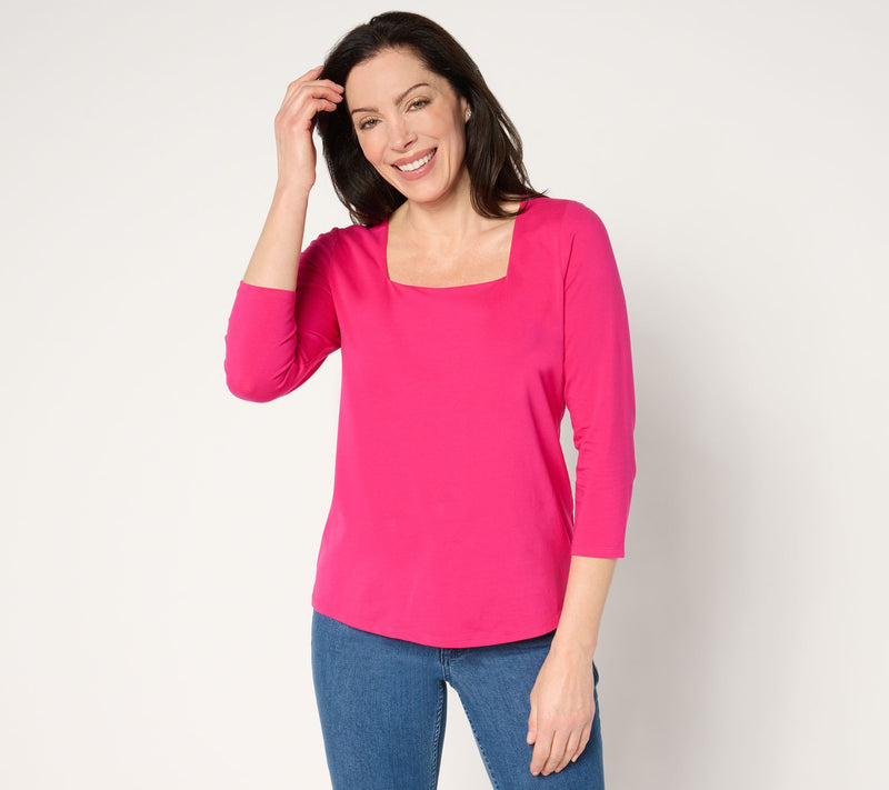 Women with Control Washed Cotton Square Neck Top — View 3