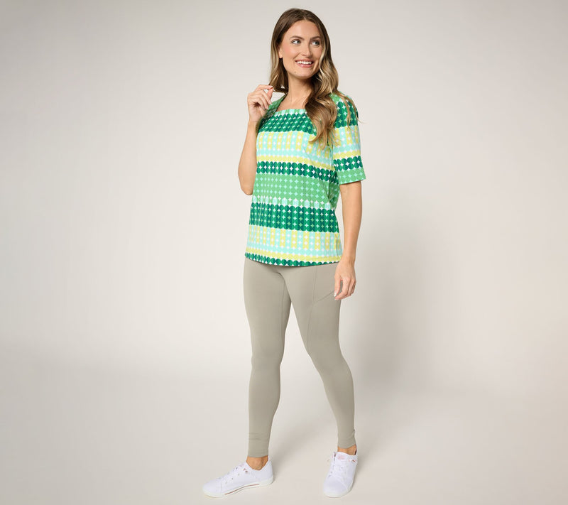 Sport Savvy French Terry Square Neck Printed Top w/ Button Detail — View 5