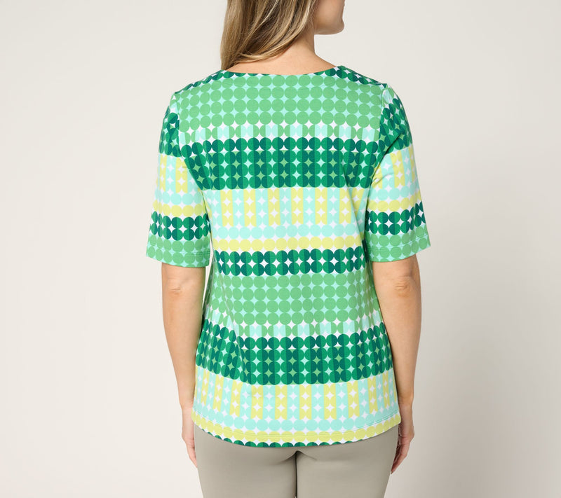 Sport Savvy French Terry Square Neck Printed Top w/ Button Detail — View 4