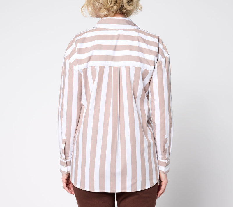 Women with Control Poplin Button Front Shirt with Mixed Stripe — View 8